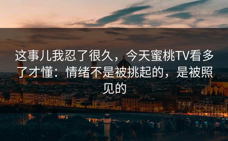 这事儿我忍了很久，今天蜜桃TV看多了才懂：情绪不是被挑起的，是被照见的